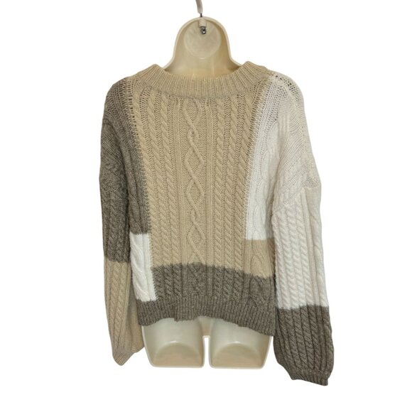 En Saison Colorblock Cable Knit Sweater in Neutral Tones - Size S - Picture 7 of 7